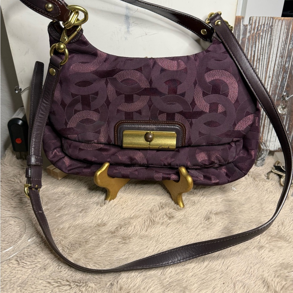Coach Burgundy Patterned Shoulder Bag